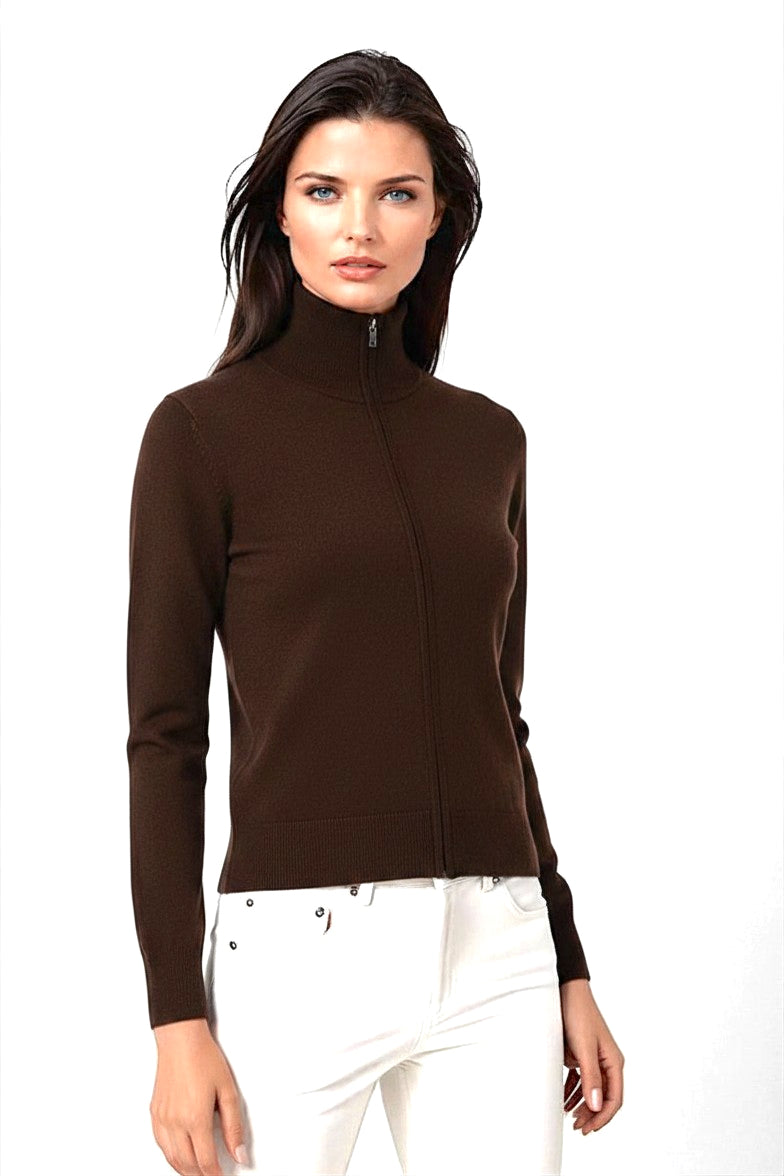 CARDIGAN CACHEMIRE ZIPPÉ DK BROWN 20904 DK BROWN
