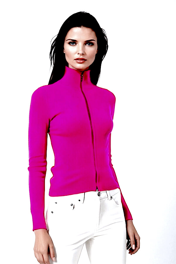 CARDIGAN CACHEMIRE ZIPPÉ FUCHSIA 21860 FUCHSIA