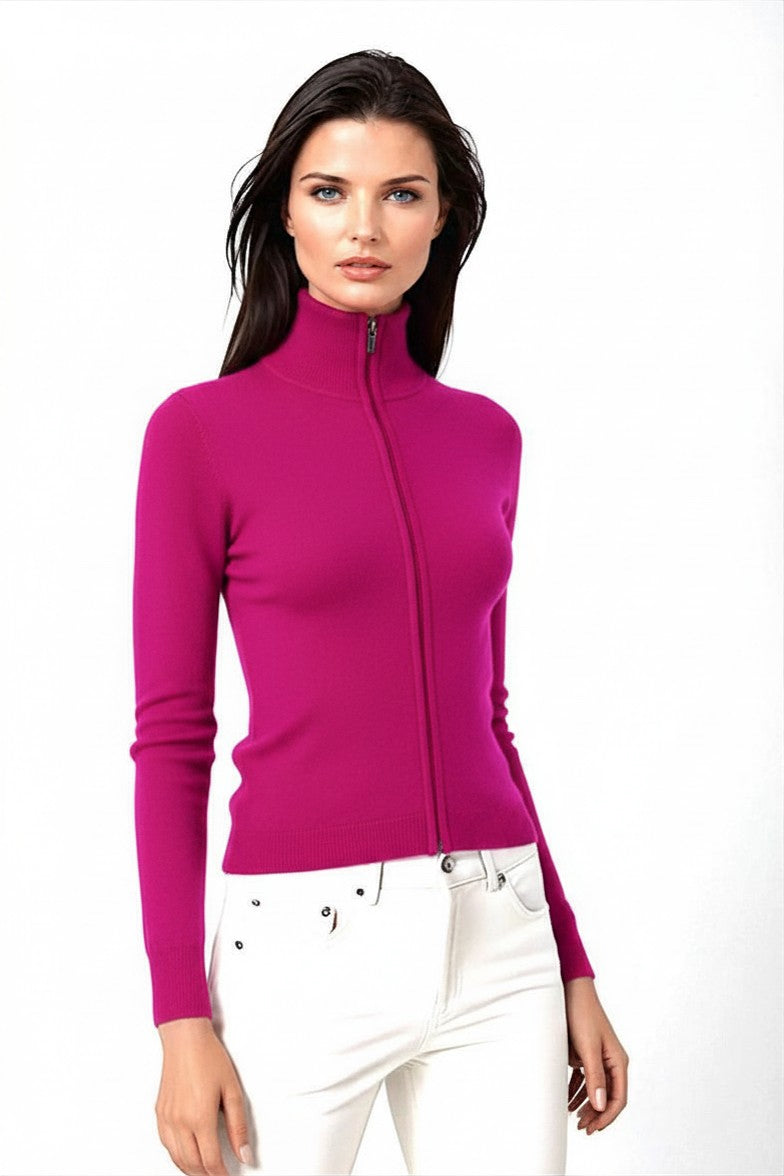 CARDIGAN CACHEMIRE ZIPPÉ FUCHSIA 21860 FUCHSIA