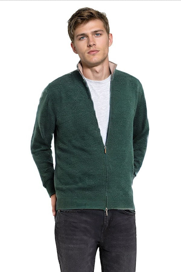 CARDIGAN CACHEMIRE ZIPPÉ HOMME 52307-8073 DK GREEN 52307-8073 DK GREEN