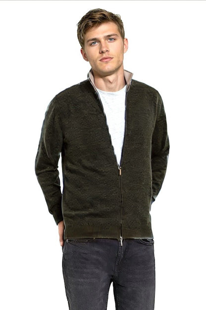 CARDIGAN CACHEMIRE ZIPPÉ HOMME 52360-27188 KAKI 52360-27188 KAKI