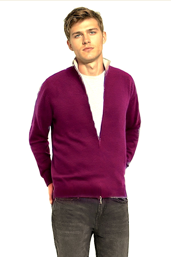 CARDIGAN CACHEMIRE ZIPPÉ HOMME 60034-50756 PLUM 60034-50756 PLUM