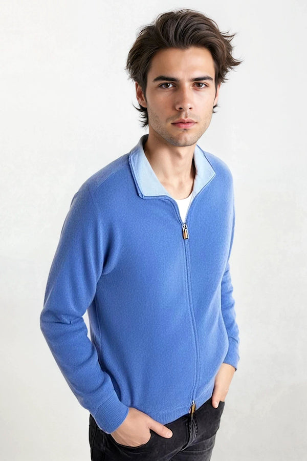 CARDIGAN CACHEMIRE ZIPPÉ HOMME 8010-5042S BLACK-GR 8010-5042S BLACK-GR