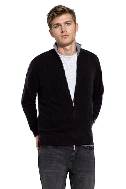 CARDIGAN CACHEMIRE ZIPPÉ HOMME 8010-5042S BLACK-GR 8010-5042S BLACK-GR