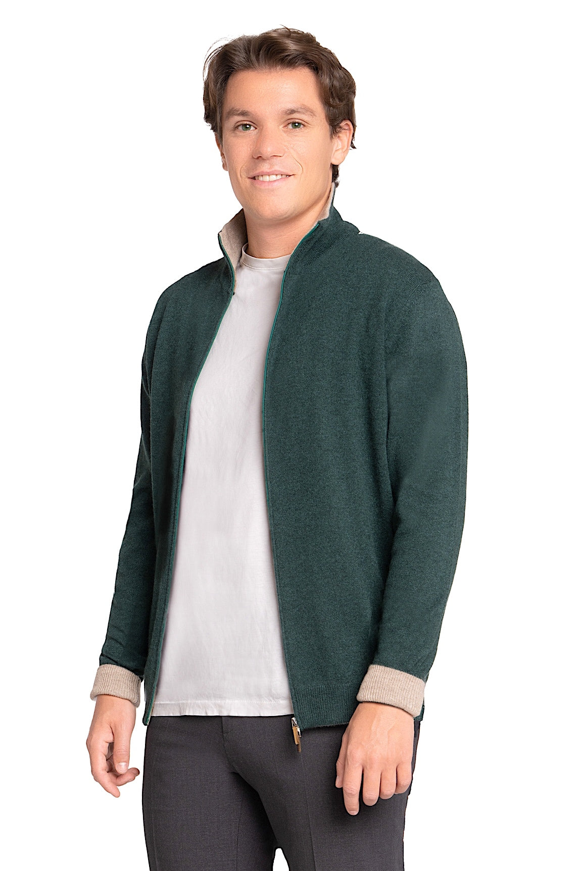 CARDIGAN CACHEMIRE ZIPPÉ HOMME MED. GREY