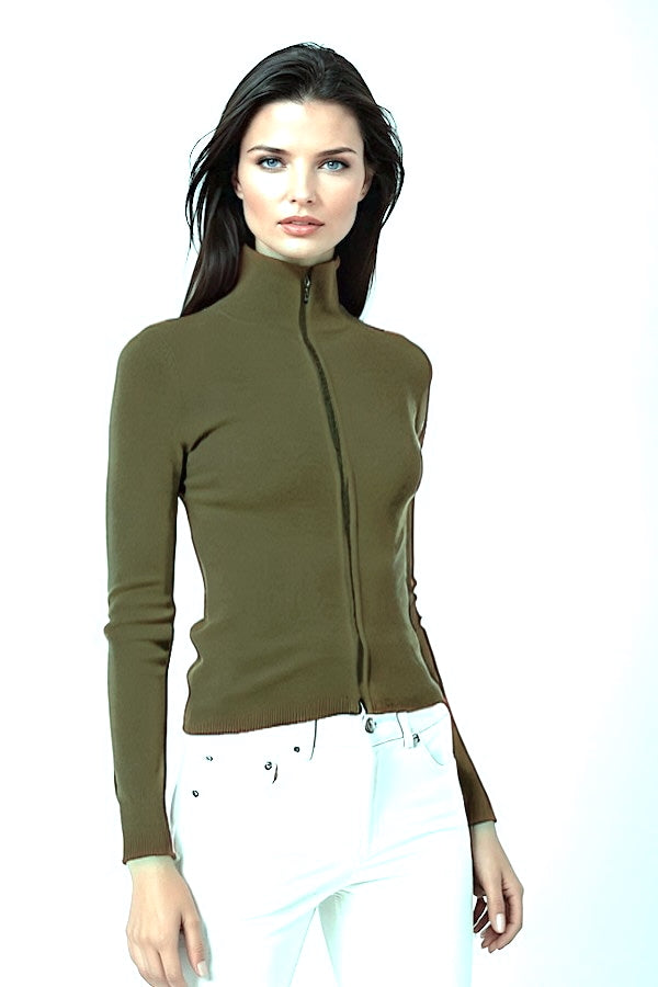 CARDIGAN CACHEMIRE ZIPPÉ KAKI 52360 KAKI