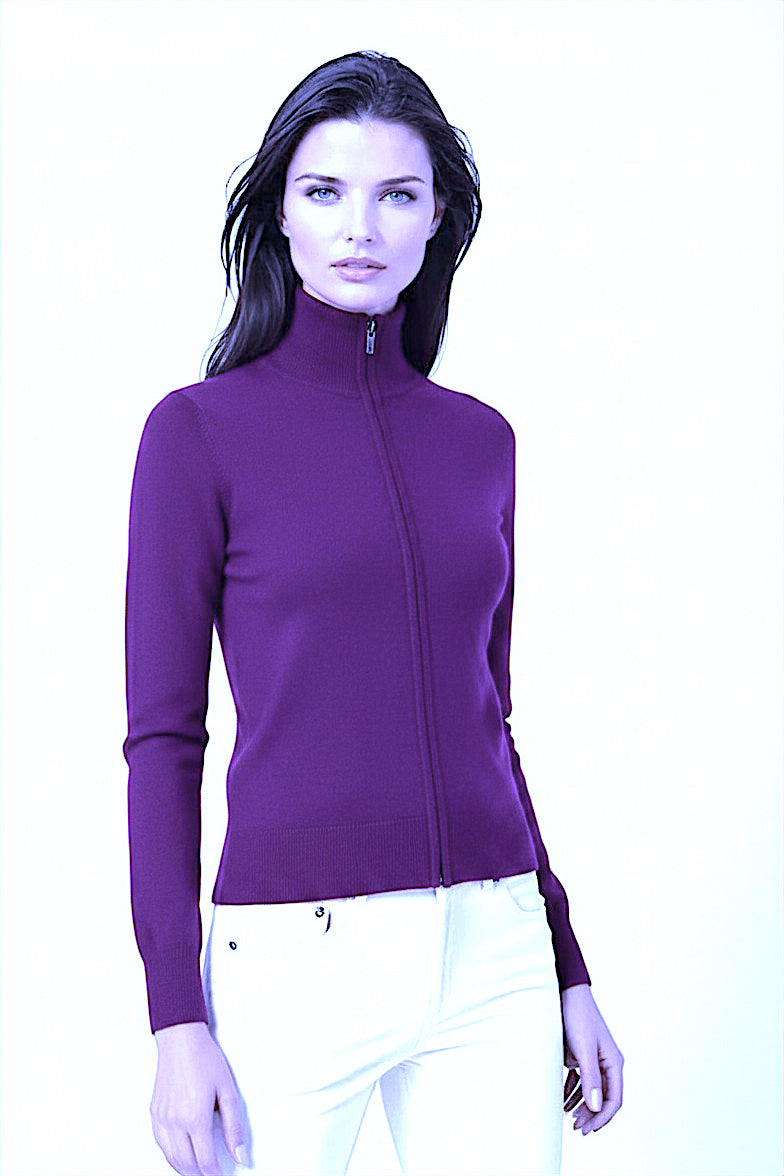 CARDIGAN CACHEMIRE ZIPPÉ PURPLE 20327 PURPLE