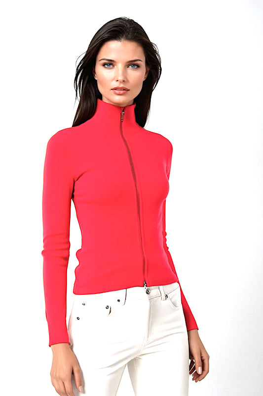 CARDIGAN CACHEMIRE ZIPPÉ STRAWBERRY