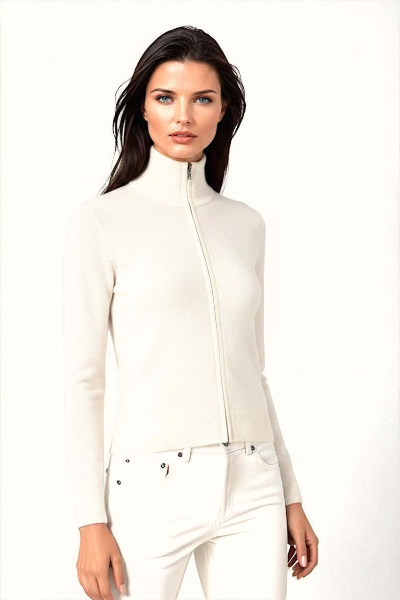 CARDIGAN CACHEMIRE ZIPPÉ WHITE 8001 WHITE