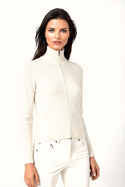 CARDIGAN CACHEMIRE ZIPPÉ WHITE 8001 WHITE