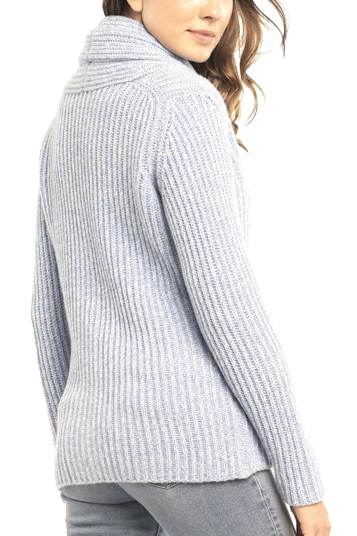 CARDIGAN COL CHÂLE CACHEMIRE TURQ-WHITE