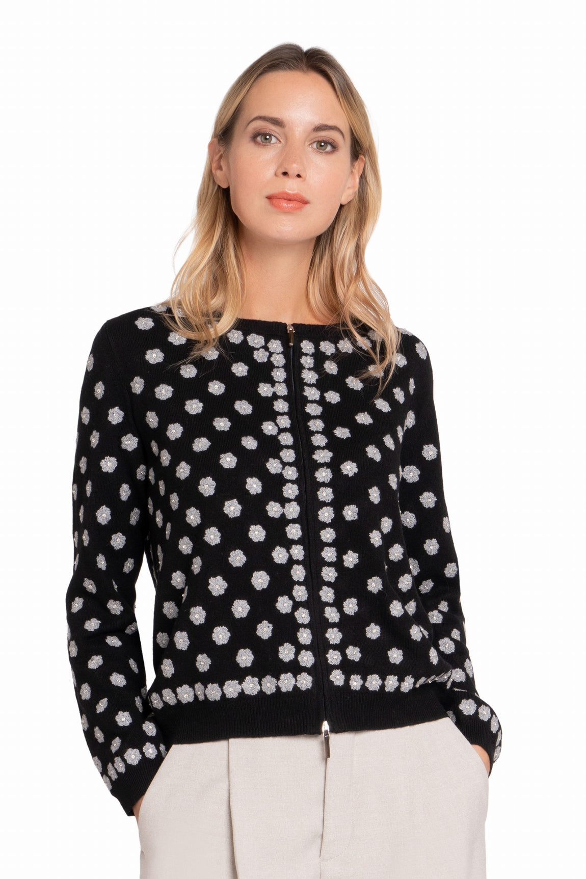CARDIGAN COL ROND CACHEMIRE 8010-5042S BK-GREY 8010-5042S BK-GREY
