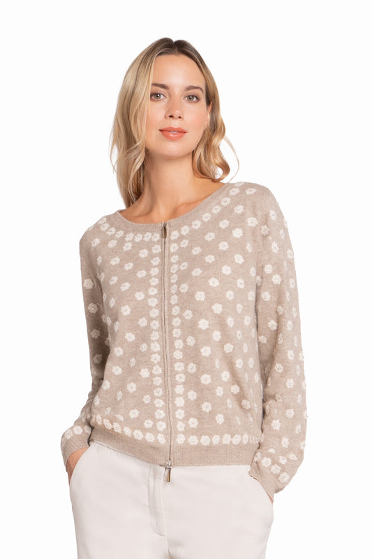 CARDIGAN COL ROND CACHEMIRE 8073-18638 TAUPE-CRE 8073-18638 TAUPE-CRE