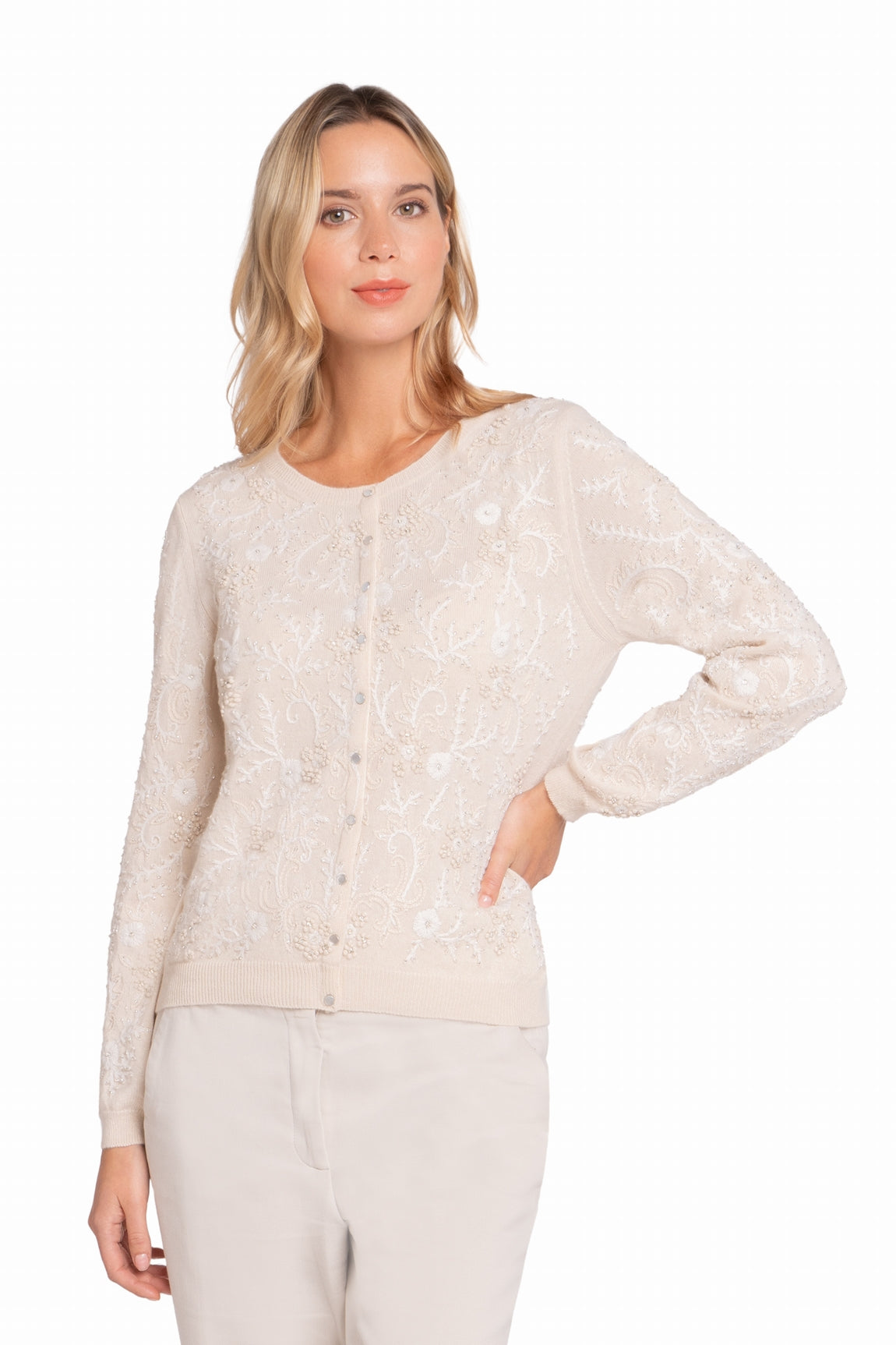 CARDIGAN COL ROND CACHEMIRE CREAM