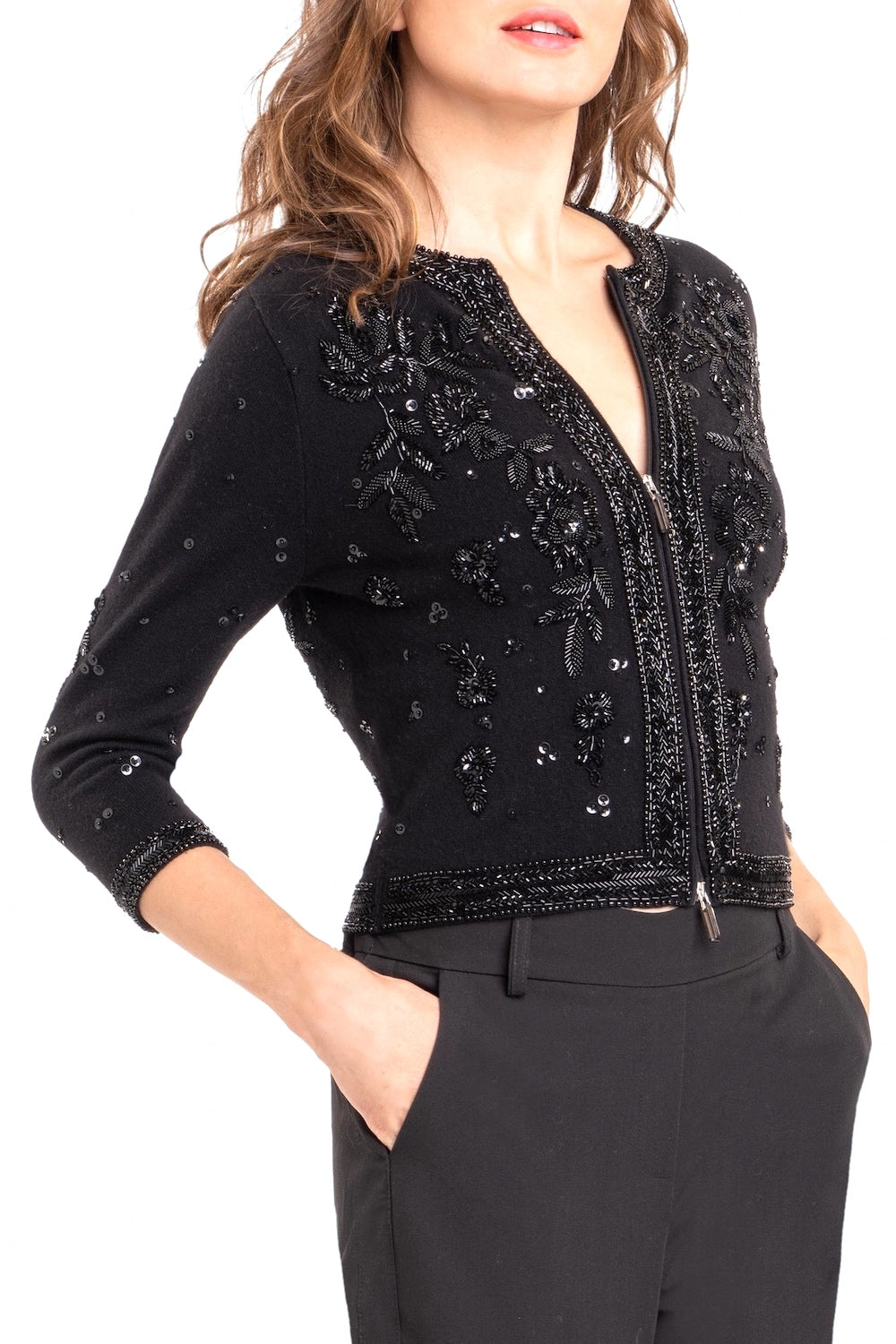 CARDIGAN COURT PERLÉ COL ROND BLACK