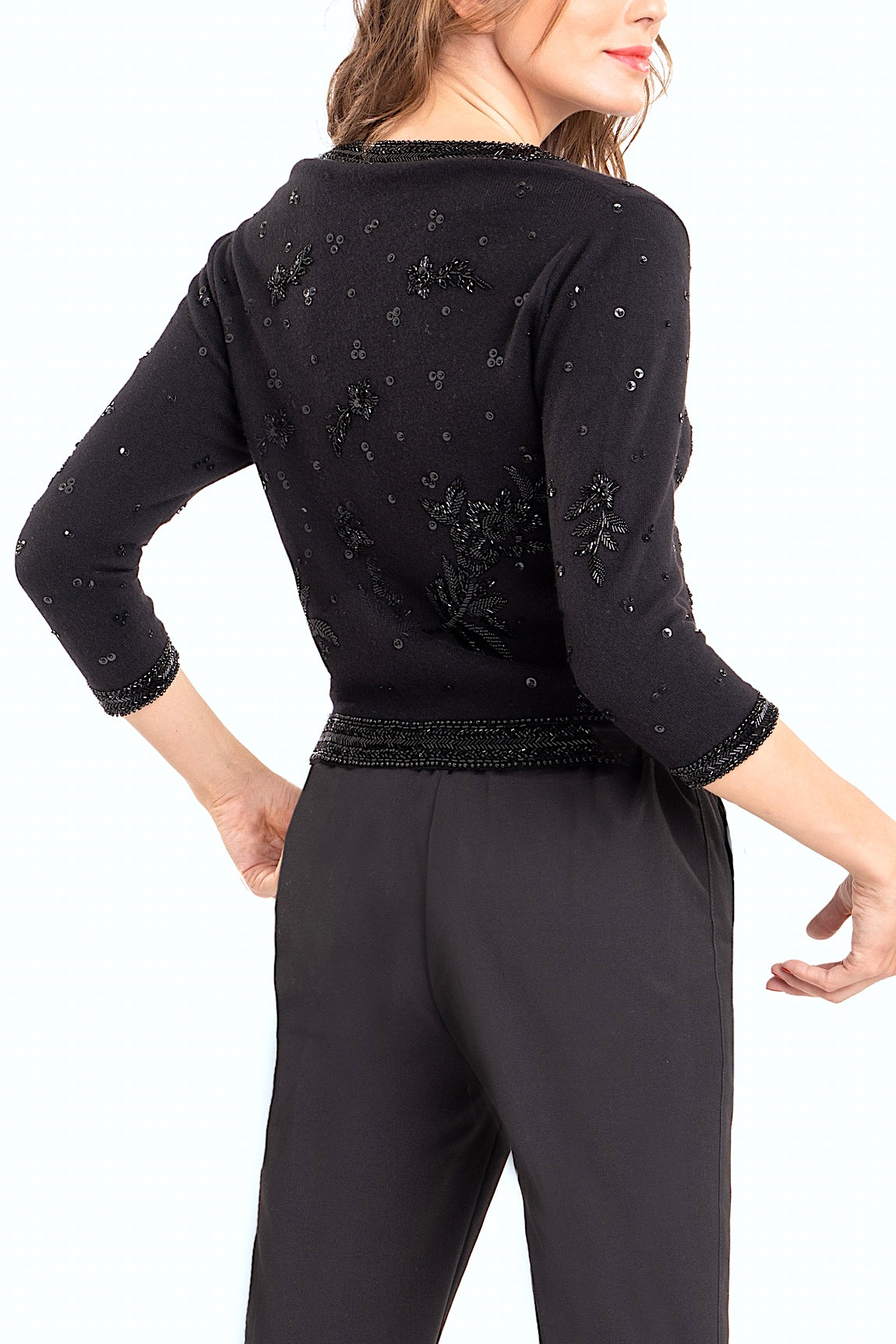 CARDIGAN COURT PERLÉ COL ROND BLACK