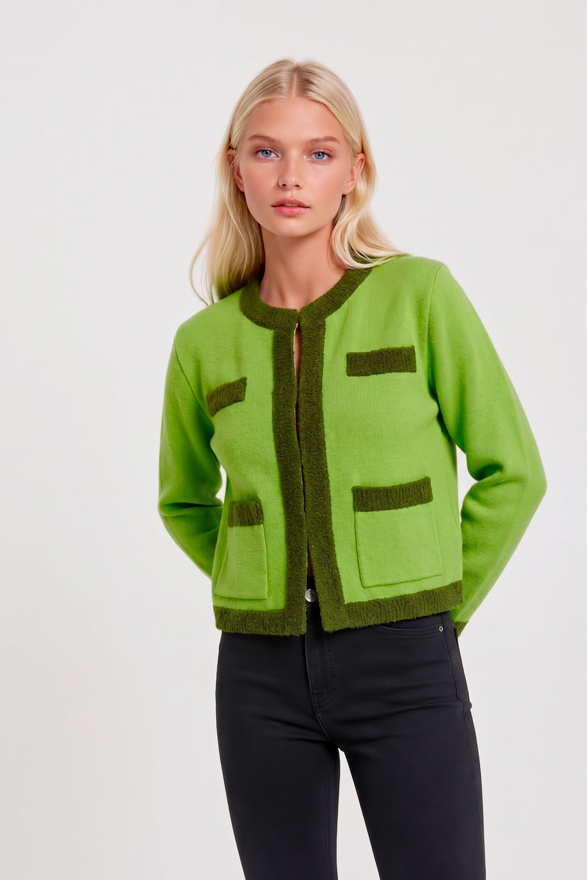 CARDIGAN COURT POINT D'ETOFFE GREEN-KHAKI 22350 GREEN-KHAKI