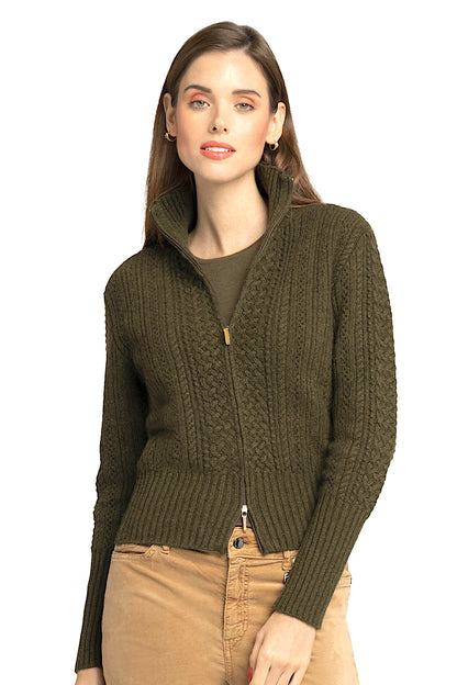 CARDIGAN COURT ZIPPÉ ARAN KAKI 52360 KAKI