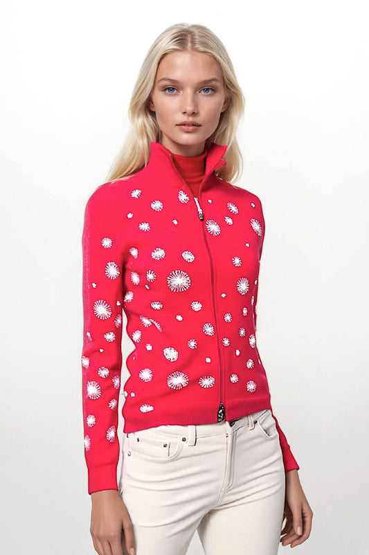 CARDIGAN ZIP À BRODERIES FLORA CORAL RED 54674 CORAL RED