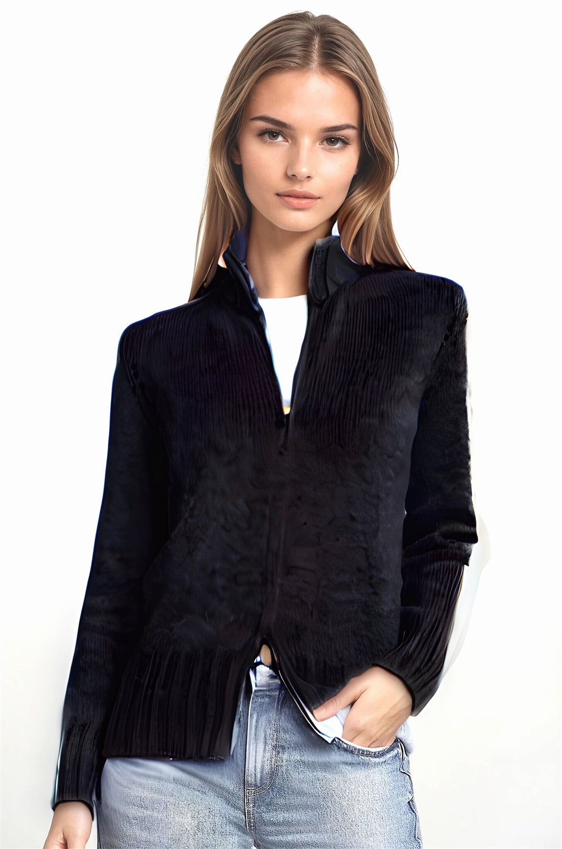 CARDIGAN ZIPPÉ CACHEM. 2-FILS BLACK 8010 BLACK