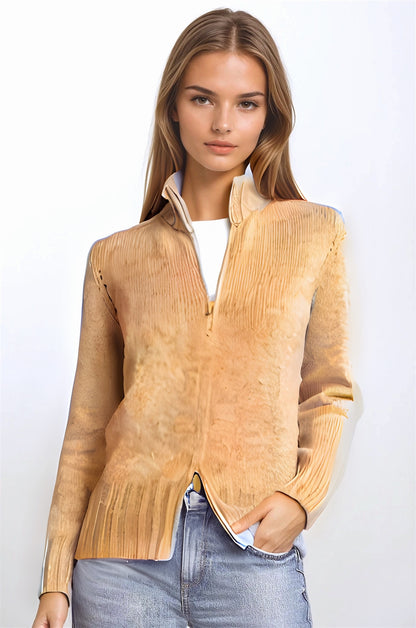 CARDIGAN ZIPPÉ CACHEM. 2-FILS CAMEL 20902 CAMEL