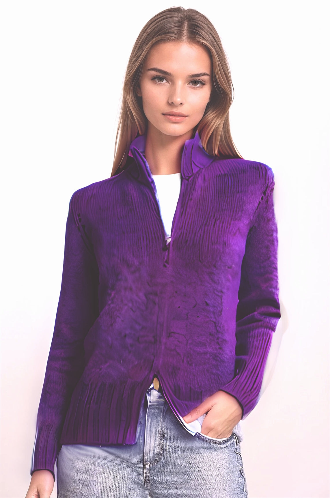 CARDIGAN ZIPPÉ CACHEM. 2-FILS DK ORCHID 21219 DK ORCHID