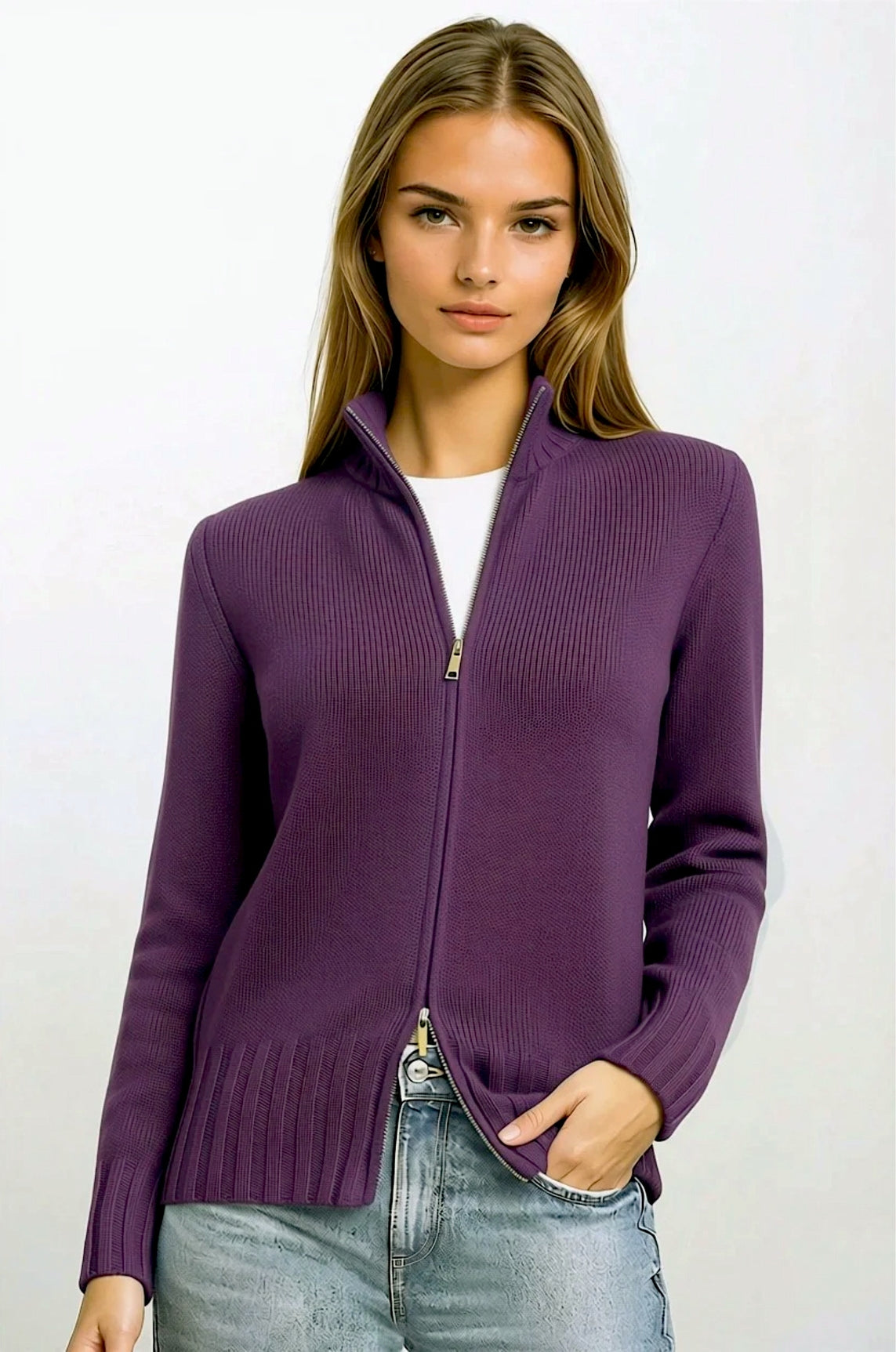 CARDIGAN ZIPPÉ CACHEM. 2-FILS DK ORCHID 21219 DK ORCHID