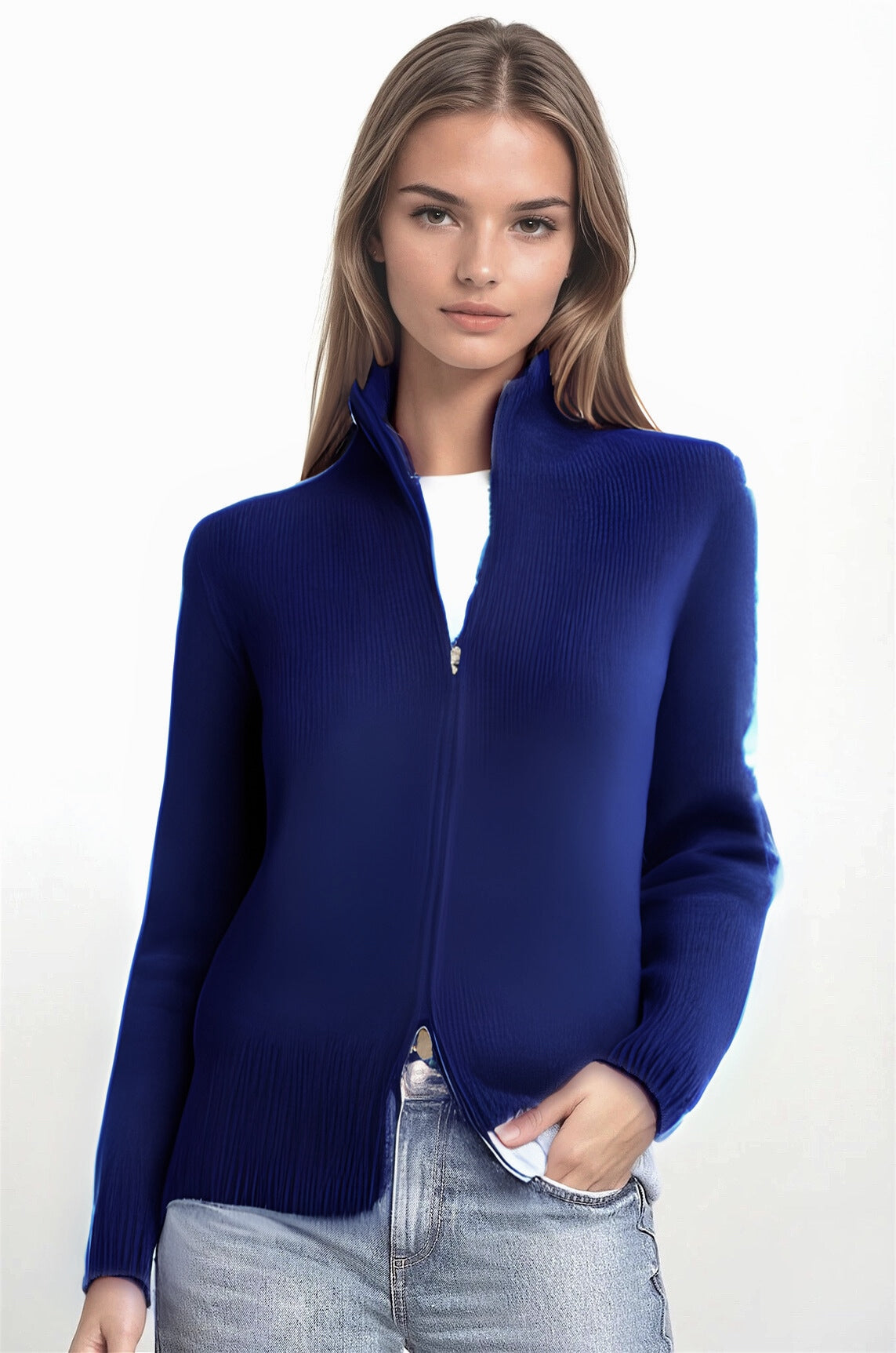 CARDIGAN ZIPPÉ CACHEM. 2-FILS NAVY 21034 NAVY