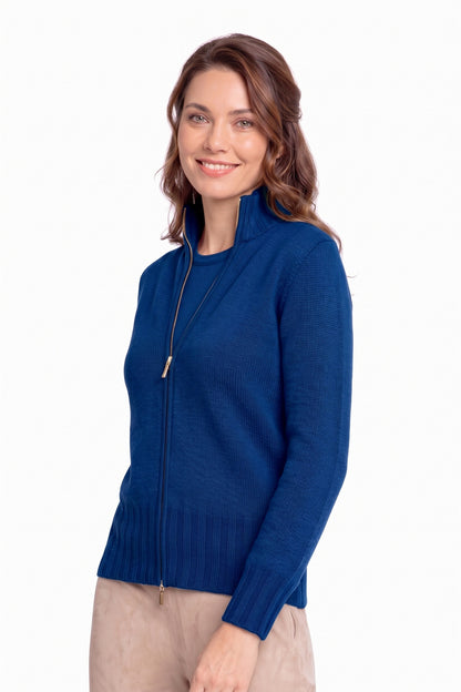 CARDIGAN ZIPPÉ CACHEM. 2-FILS NAVY S607 NAVY