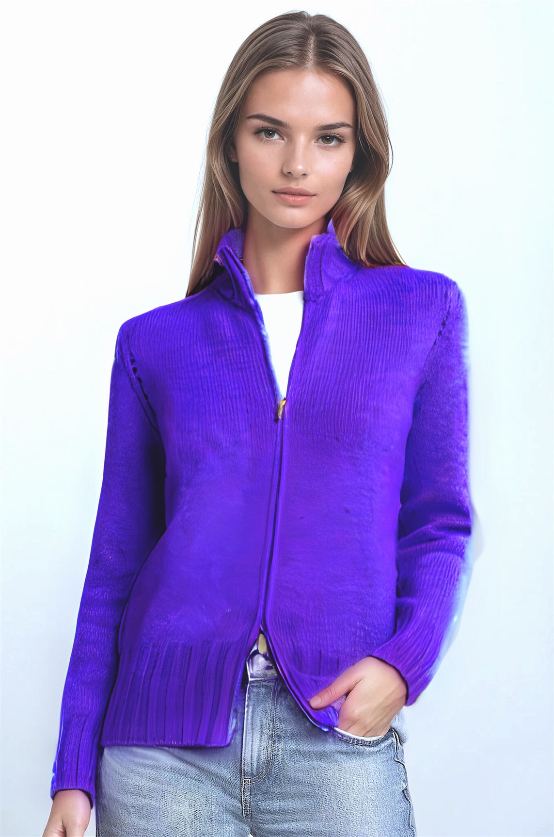 CARDIGAN ZIPPÉ CACHEM. 2-FILS PURPLE 20327 PURPLE
