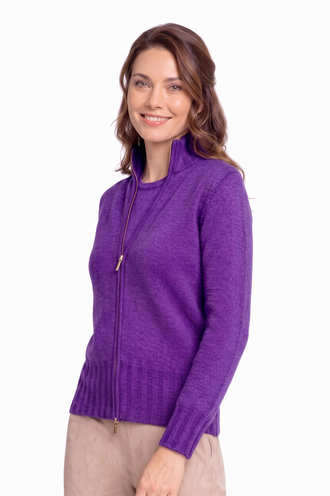 CARDIGAN ZIPPÉ CACHEM. 2-FILS PURPLE 56632 PURPLE