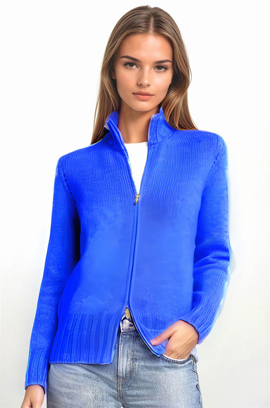 CARDIGAN ZIPPÉ CACHEM. 2-FILS ROYAL BLUE 53630 ROYAL BLUE