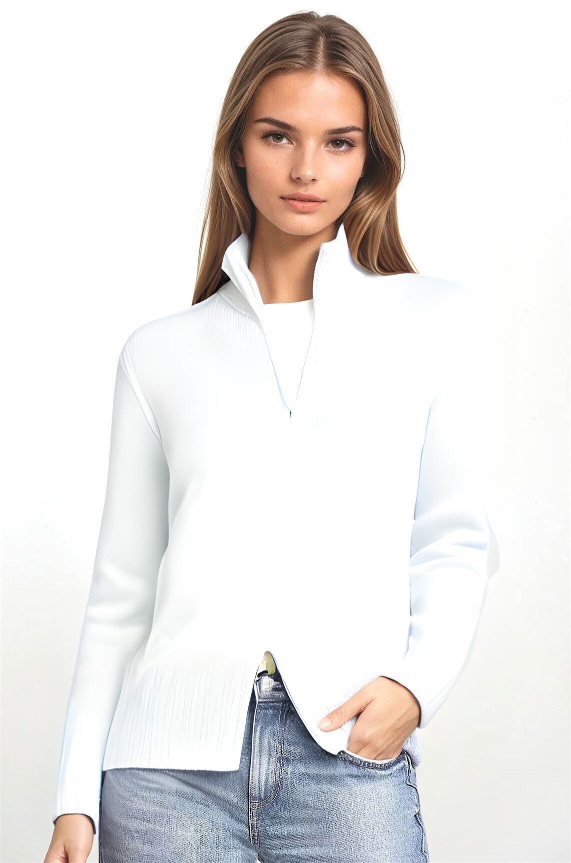 CARDIGAN ZIPPÉ CACHEM. 2-FILS WHITE S614 WHITE