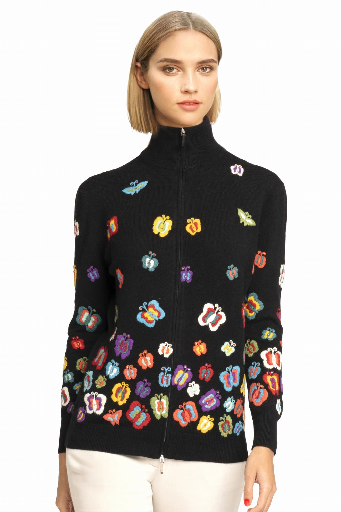 CARDIGAN ZIPPÉ CACHEM. BRODÉ CORAL RED