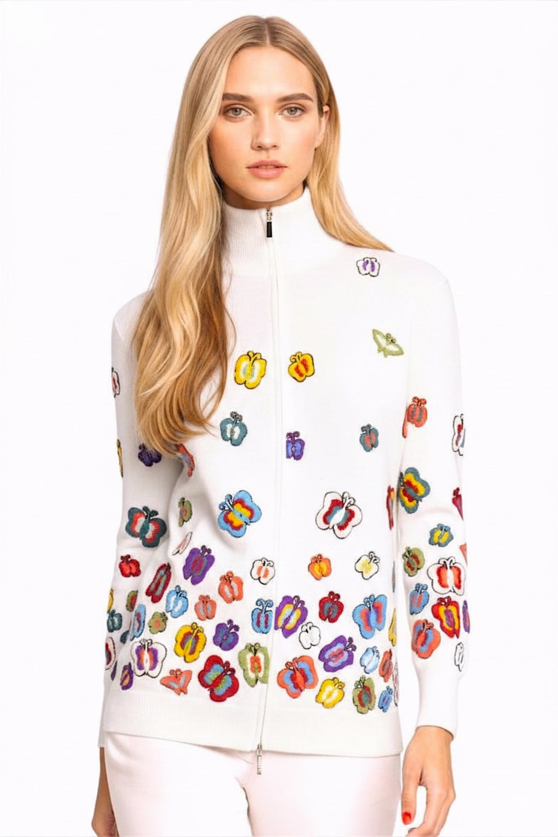 CARDIGAN ZIPPÉ CACHEM. BRODÉ WHITE 8001 WHITE
