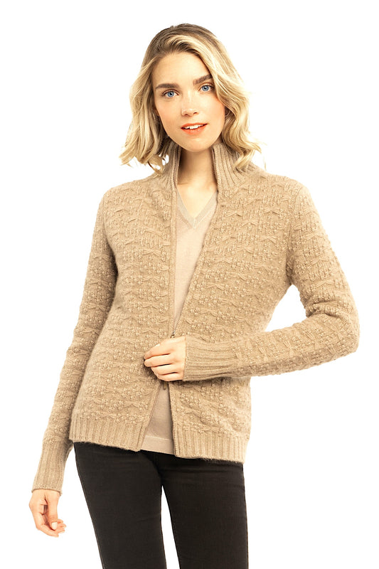 CARDIGAN ZIPPÉ CACHEMIRE TAUPE