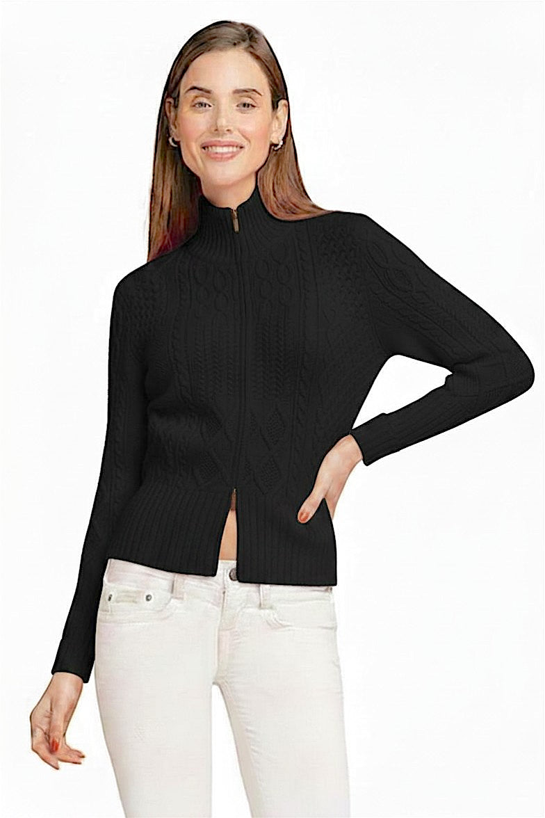 CARDIGAN ZIPPÉ CACHEMIRE UNI BLACK 8010 BLACK