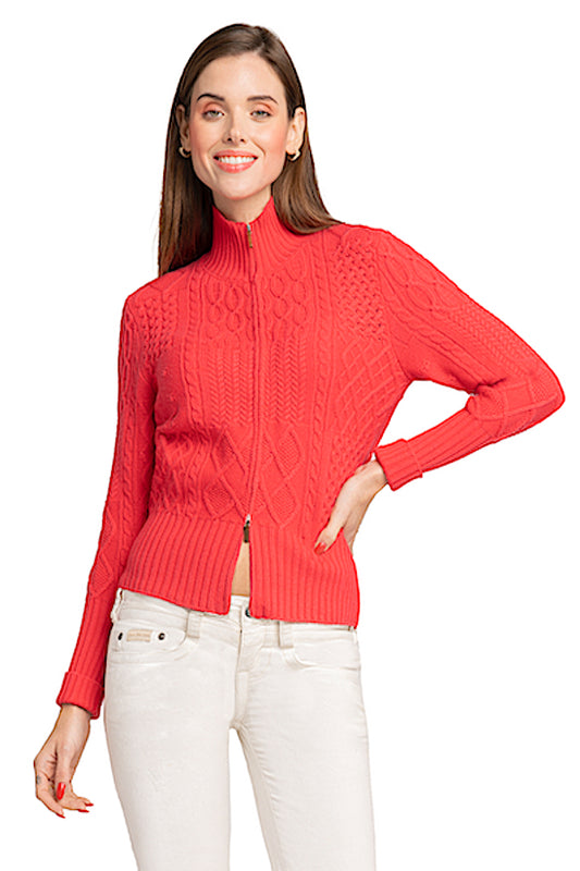 CARDIGAN ZIPPÉ CACHEMIRE UNI CORAL RED