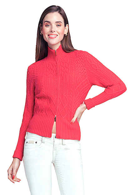 CARDIGAN ZIPPÉ CACHEMIRE UNI CORAL RED 54674 CORAL RED