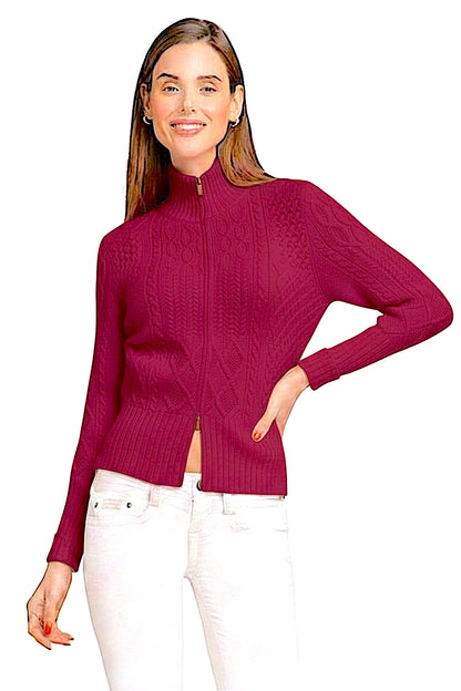 CARDIGAN ZIPPÉ CACHEMIRE UNI PLUM 60034 PLUM