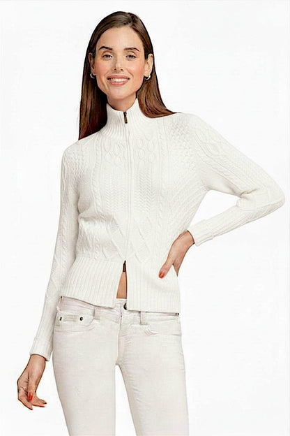 CARDIGAN ZIPPÉ CACHEMIRE UNI WHITE 8001 WHITE