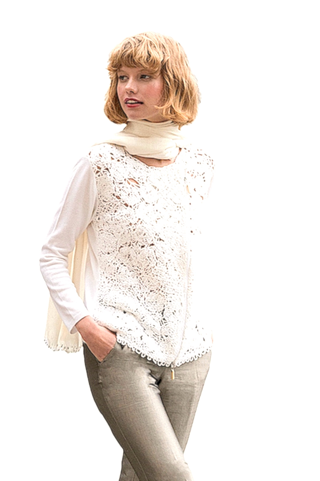 CARDIGAN ZIPPÉ DEVANT MACRAMÉ BLACK