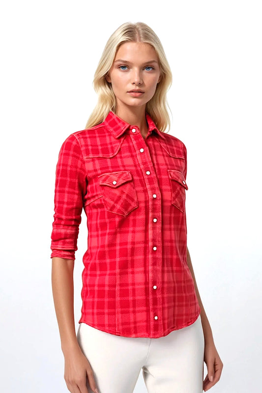CHEMISE À CARREAUX DÉLAVÉE 54674 CORAL RED VAR 54674 CORAL RED