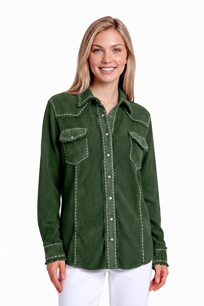 CHEMISE À SURPIQÛRES & FRANGES KHAKI 21392 KHAKI