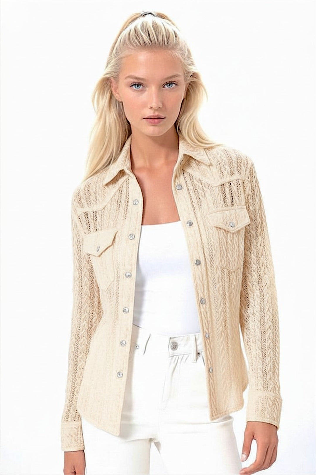 CHEMISE À TORSADES AJOUREES BEIGE LT BEIGE