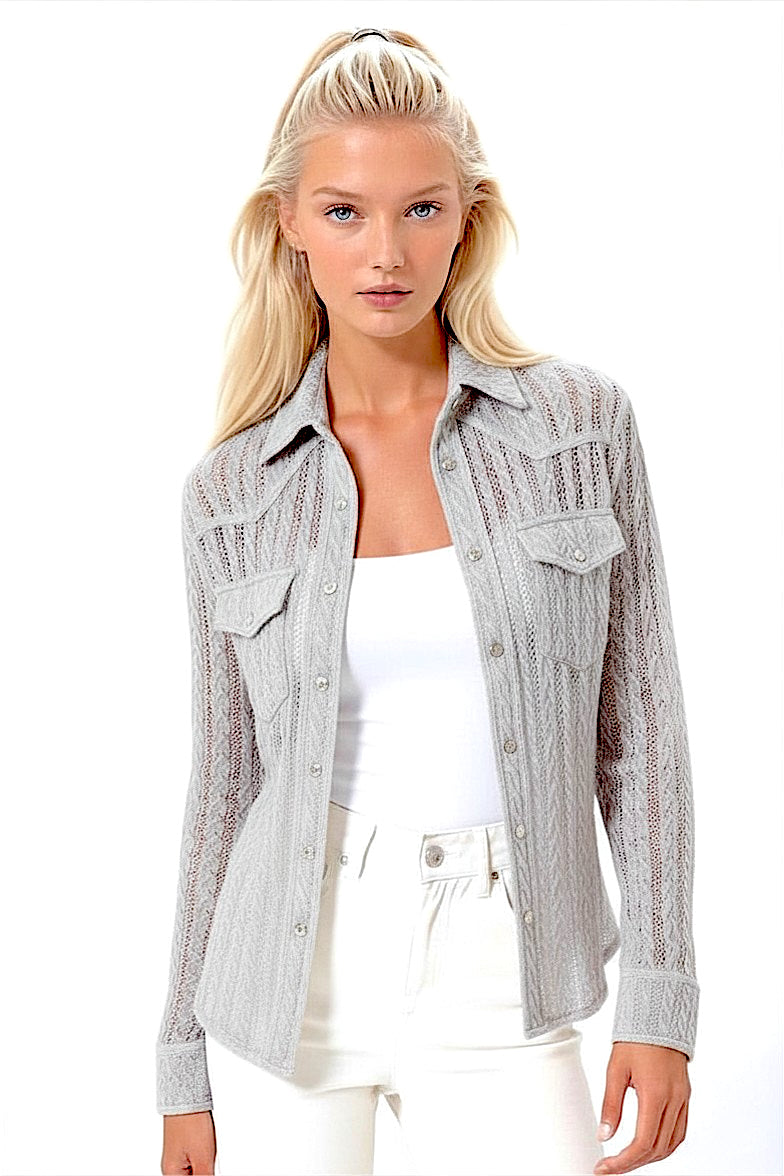 CHEMISE À TORSADES AJOUREES LT GREY 23231 LT GREY
