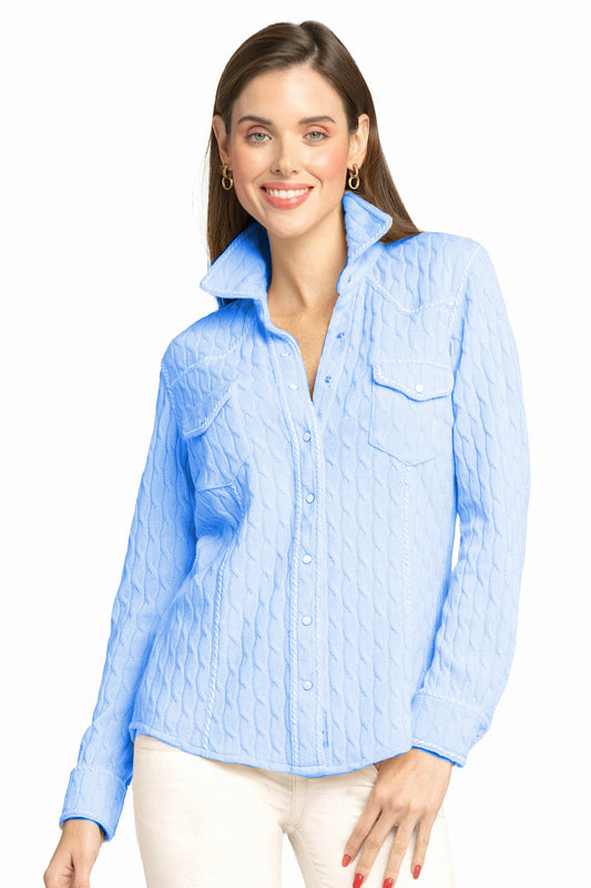 CHEMISE À TORSADES ET SURPIQÛR LT BLUE C25572 LT BLUE