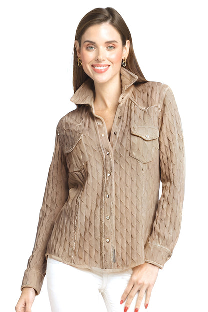 CHEMISE À TORSADES ET SURPIQÛR TAUPE 8073 TAUPE