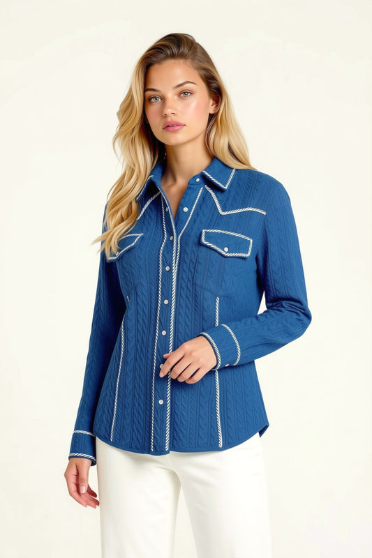 CHEMISE À TORSADES IRLANDAISES ROYAL BLUE M627 ROYAL BLUE