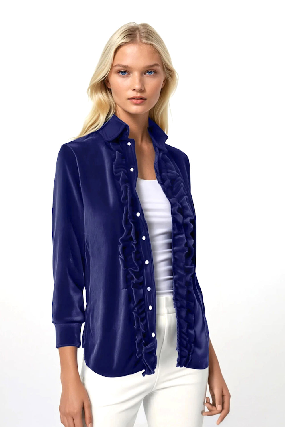 CHEMISE À VOLANTS CACHEMIRE NAVY